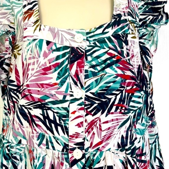 Beachlunchlounge - Colorful Bright Palm Leaves Button Up Midi Dress Size Small - Picture 7 of 12